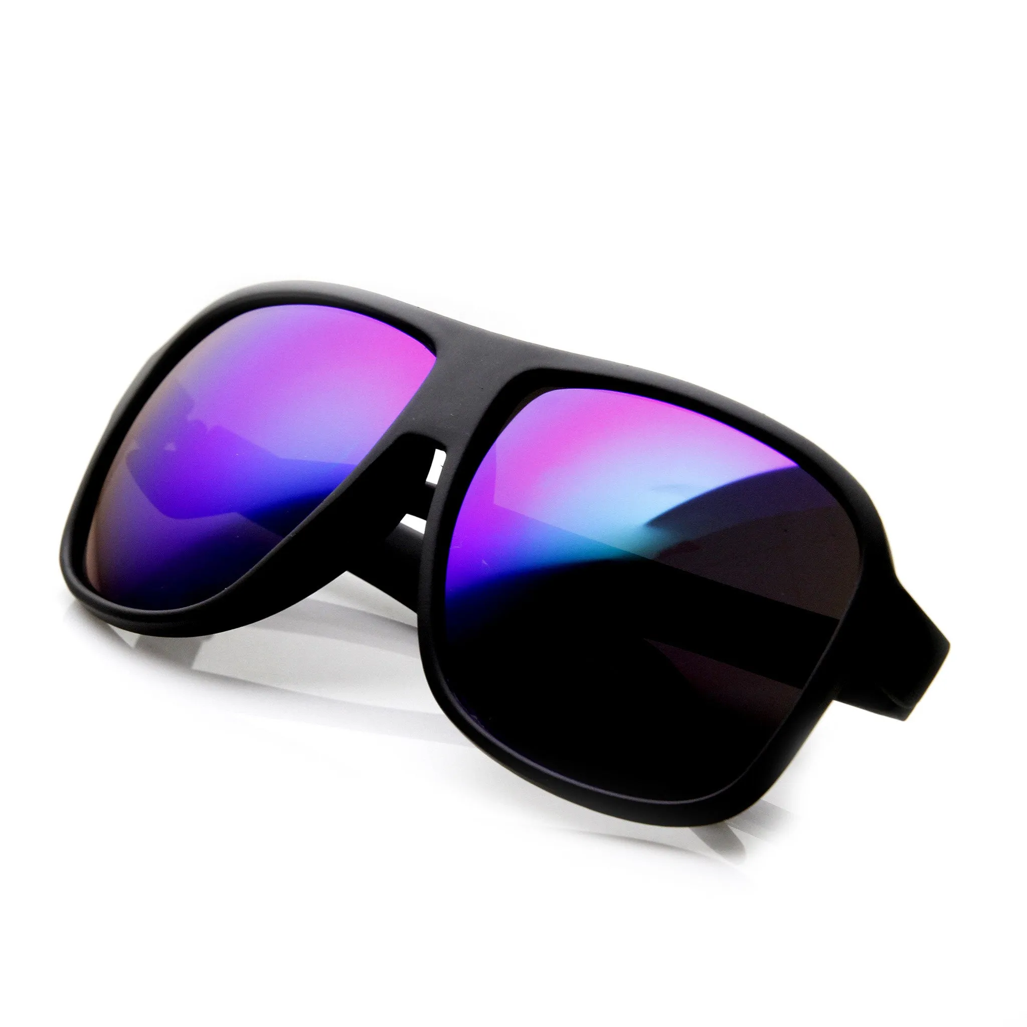 Retro Large Action Sports Matte Black Square Aviator Mirrored Revo Lens Sunglasses 9336