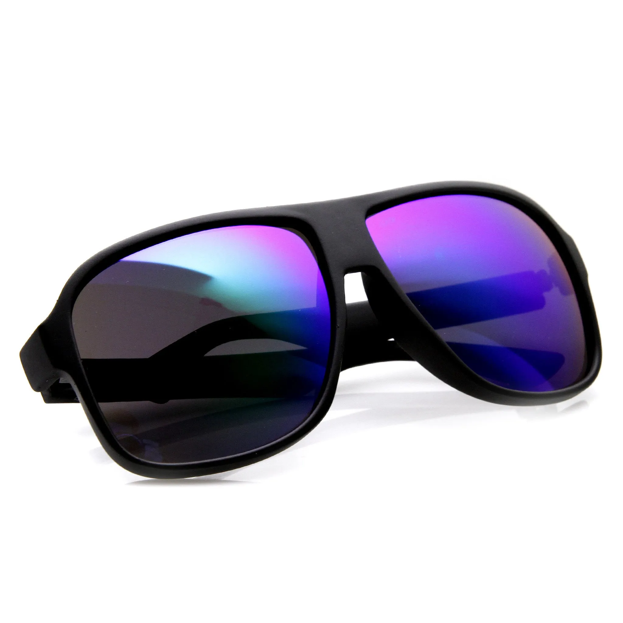 Retro Large Action Sports Matte Black Square Aviator Mirrored Revo Lens Sunglasses 9336
