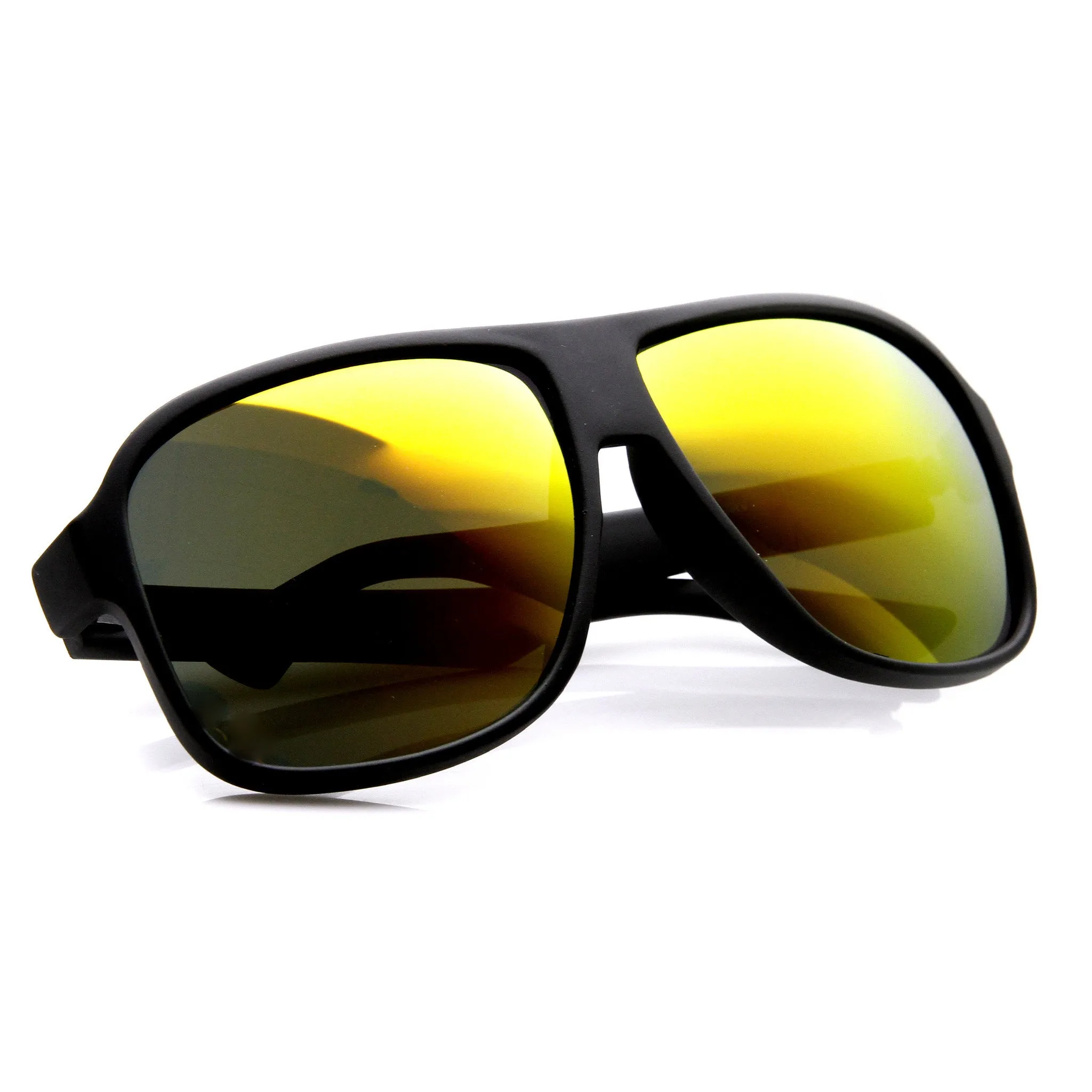 Retro Large Action Sports Matte Black Square Aviator Mirrored Revo Lens Sunglasses 9336