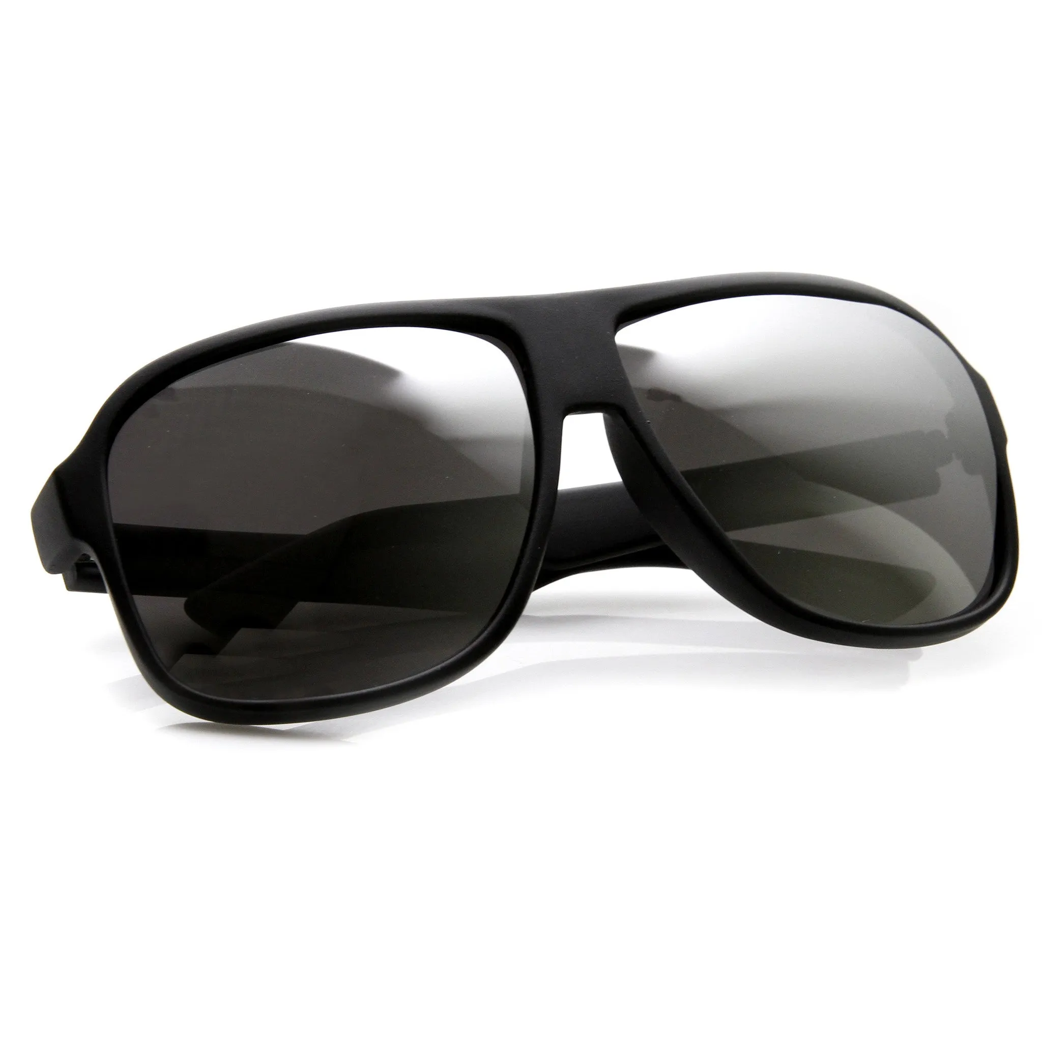 Retro Large Action Sports Matte Black Square Aviator Mirrored Revo Lens Sunglasses 9336