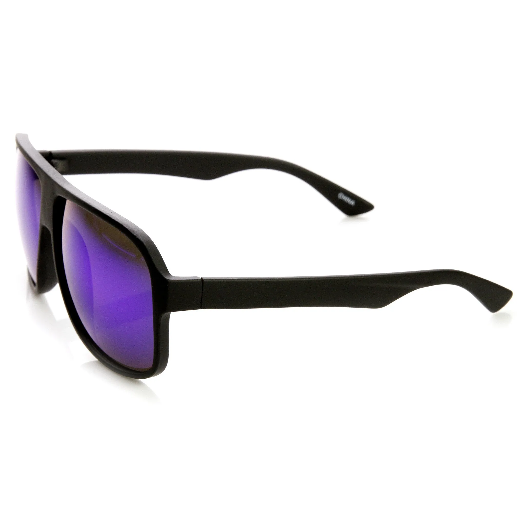 Retro Large Action Sports Matte Black Square Aviator Mirrored Revo Lens Sunglasses 9336