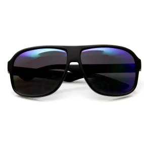 Retro Large Action Sports Matte Black Square Aviator Mirrored Revo Lens Sunglasses 9336