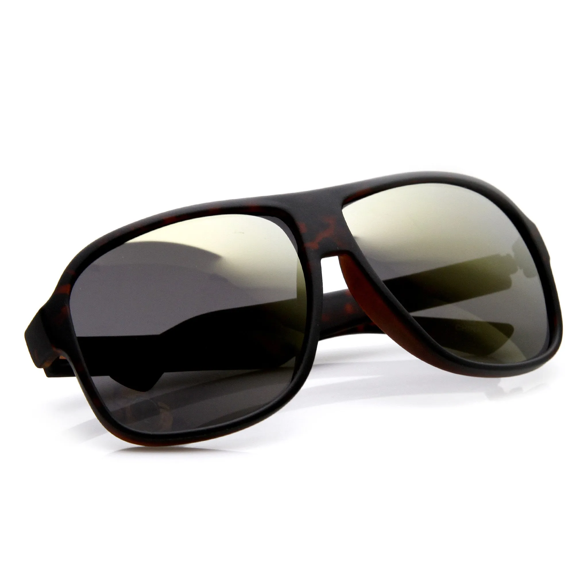 Retro Large Action Sports Matte Black Square Aviator Mirrored Revo Lens Sunglasses 9336