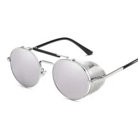 Retro Round Metal Sunglasses Unisex Design UV Protection Glasses(Silver Silver)