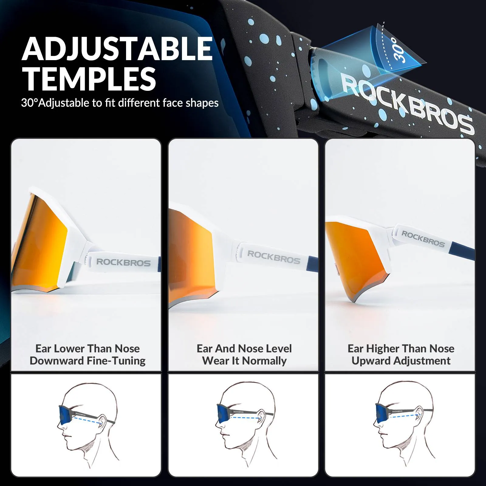 ROCKBROS Polarized Sports Glasses Adjustable Temple TAC Lenses TR90 Frame