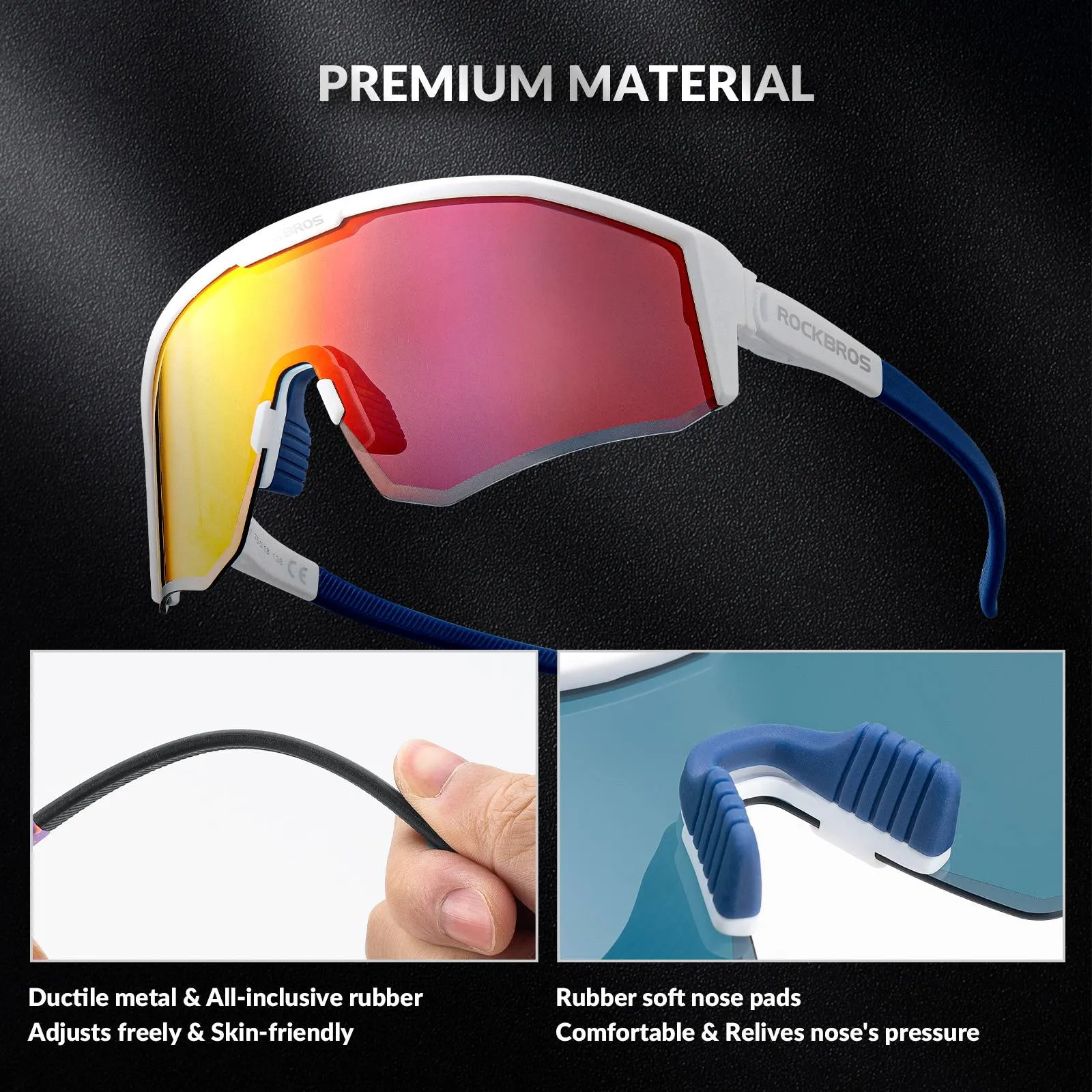 ROCKBROS Polarized Sports Glasses Adjustable Temple TAC Lenses TR90 Frame