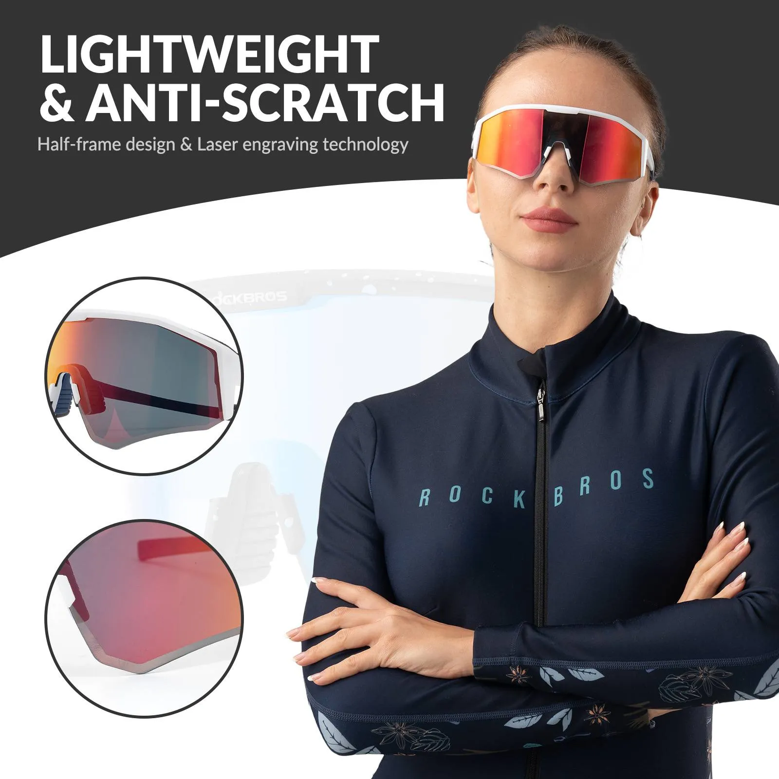 ROCKBROS Polarized Sports Glasses Adjustable Temple TAC Lenses TR90 Frame
