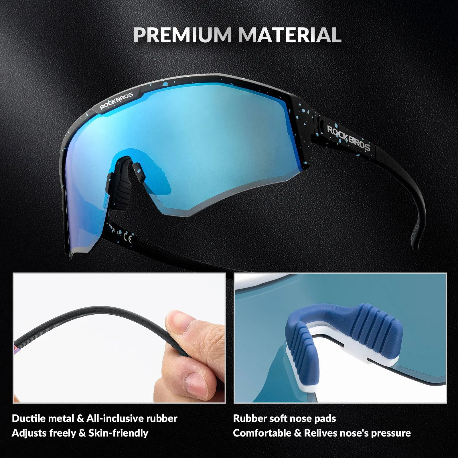 ROCKBROS Polarized Sports Glasses Adjustable Temple TAC Lenses TR90 Frame