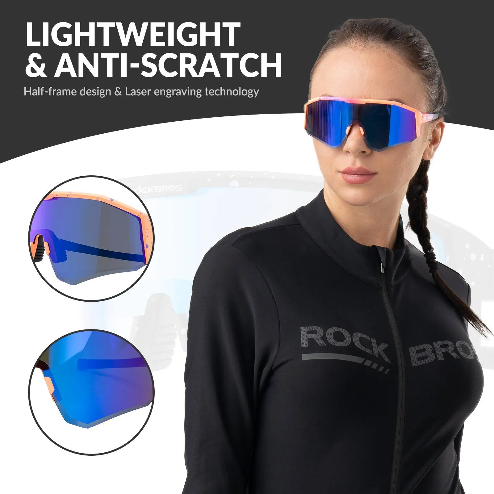 ROCKBROS Polarized Sports Glasses Adjustable Temple TAC Lenses TR90 Frame