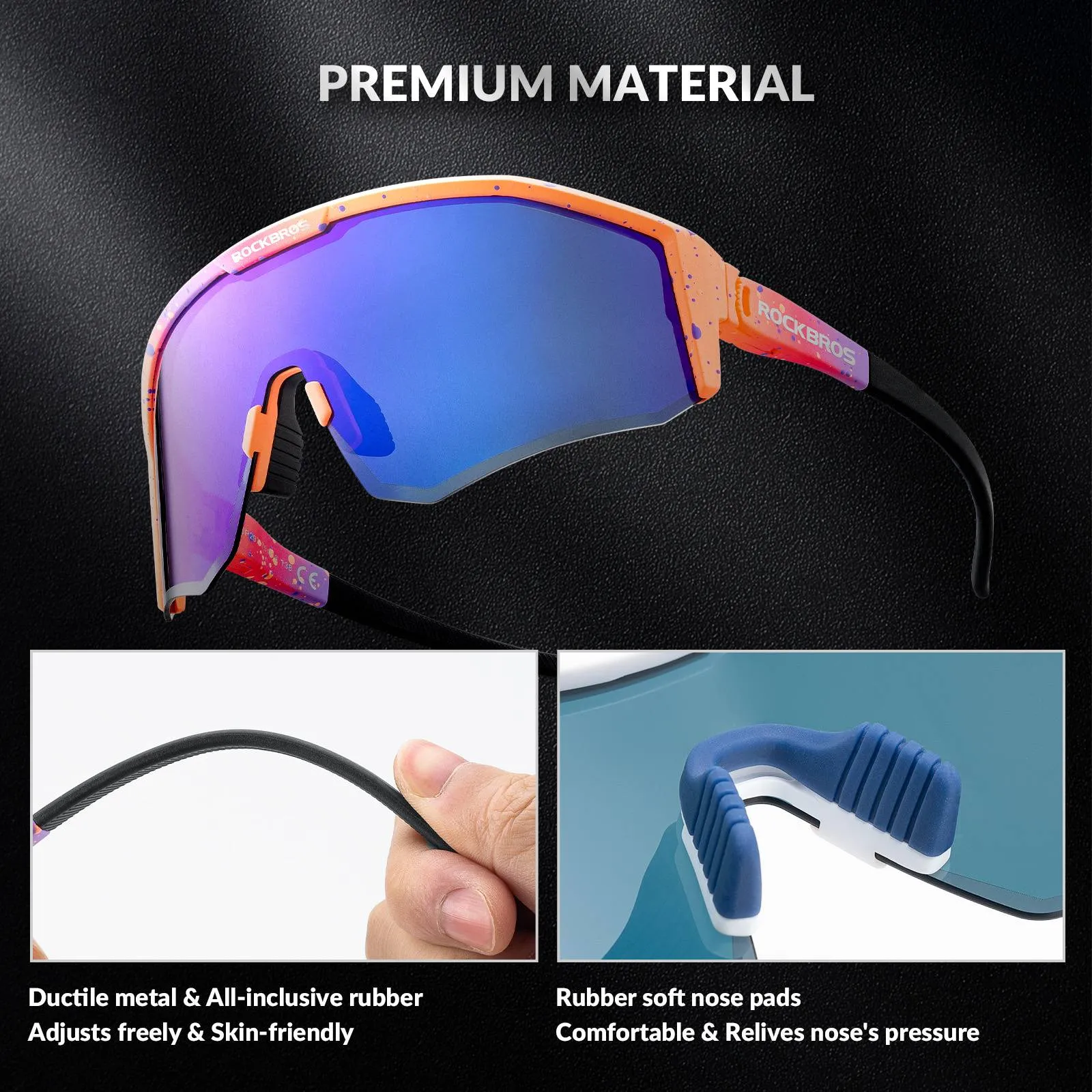 ROCKBROS Polarized Sports Glasses Adjustable Temple TAC Lenses TR90 Frame