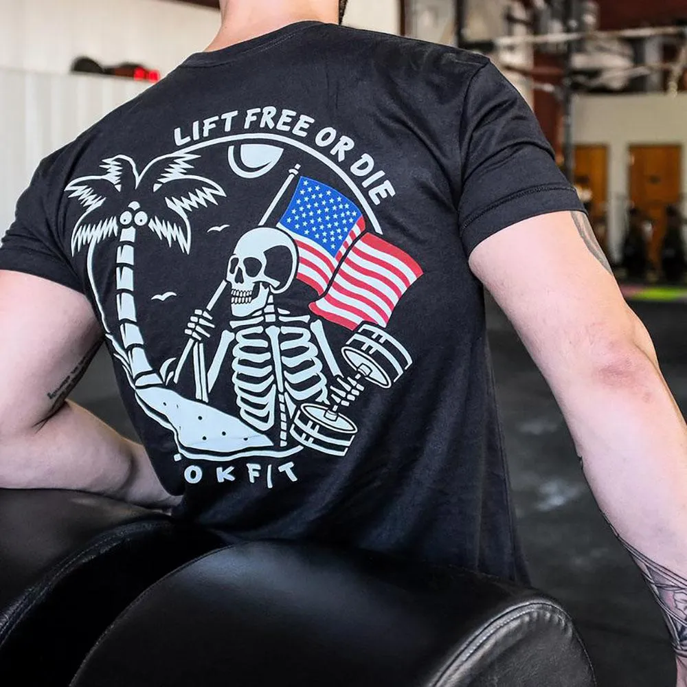 RokFit Men's T-Shirt - LIFT FREE OR DIE - Black