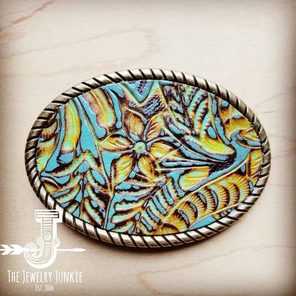 Rope Edge Dallas Turquoise Leather Belt Buckle