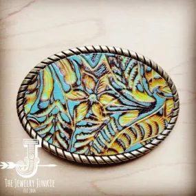 Rope Edge Dallas Turquoise Leather Belt Buckle