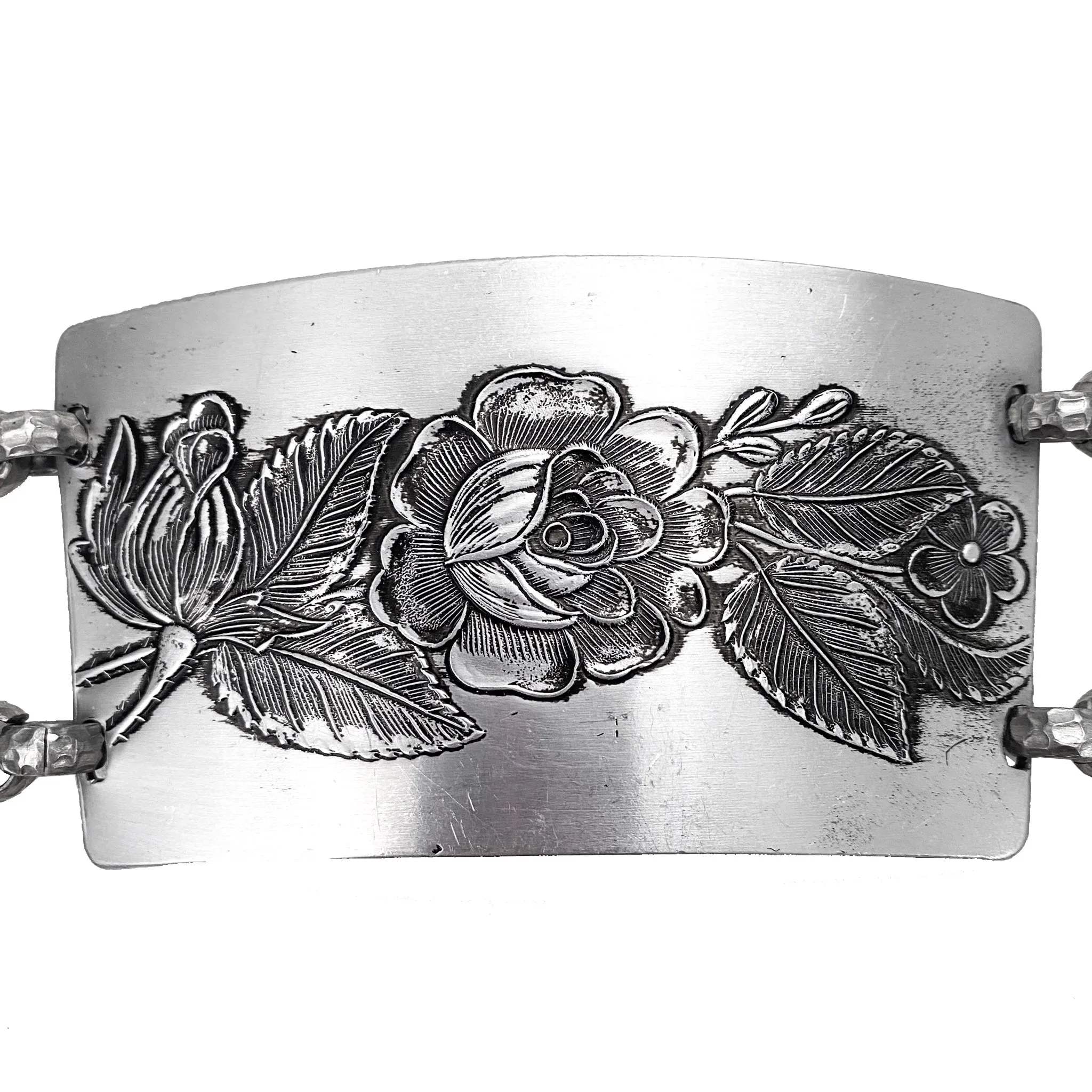 Rose Embossed Silver Belt (XS-M)