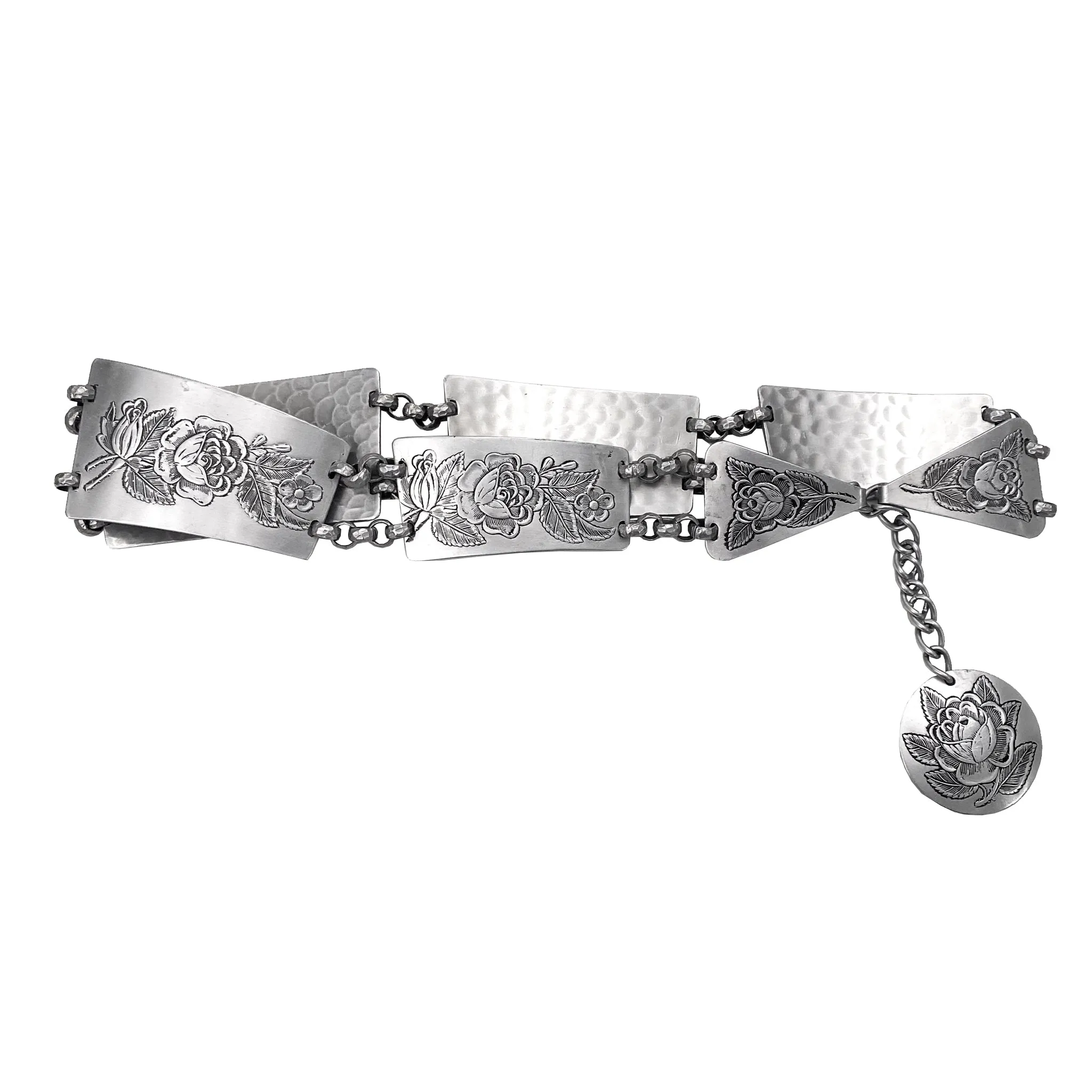 Rose Embossed Silver Belt (XS-M)