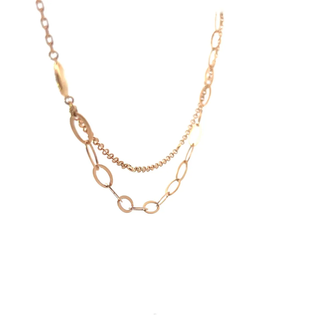 Rose Gold Double Chain Necklace with Diamonds