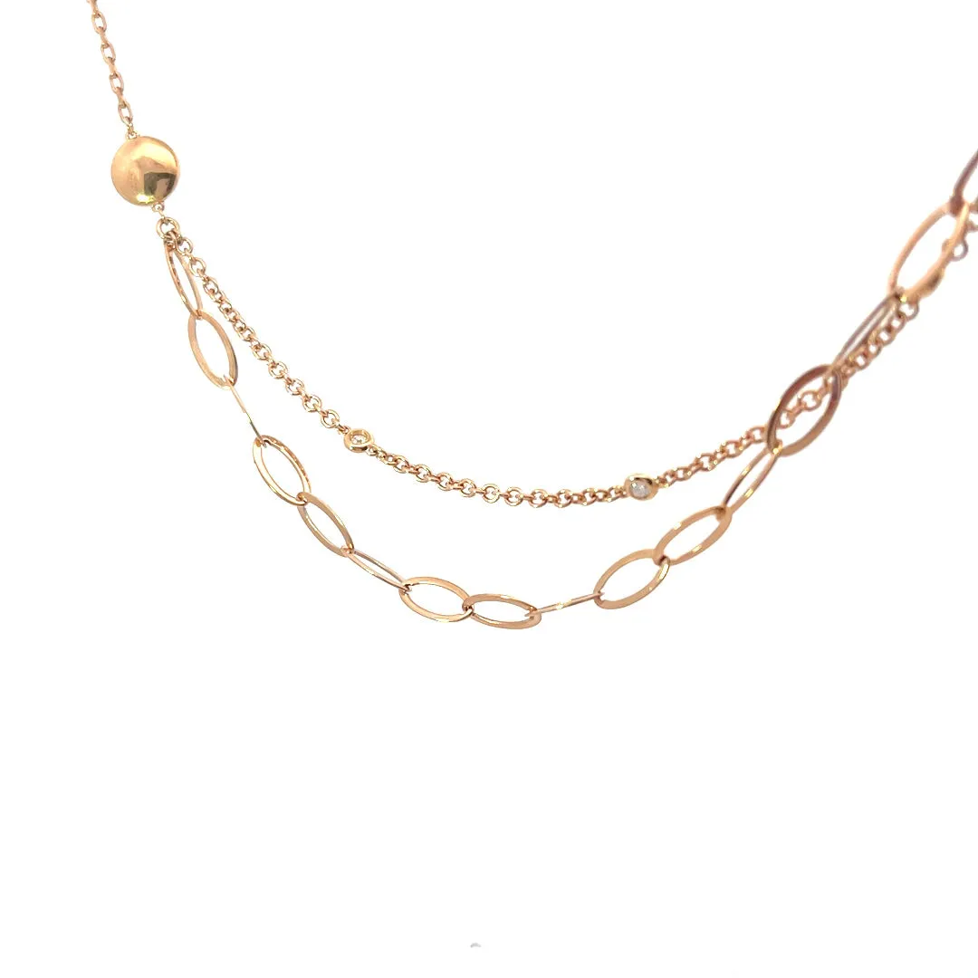 Rose Gold Double Chain Necklace with Diamonds