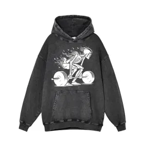 Skeleton Deadlift Barbell Vintage Washed Hoodie