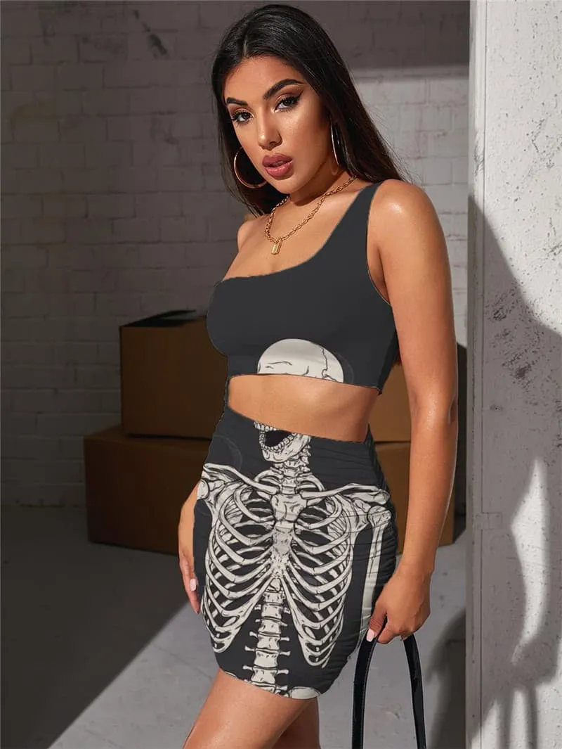 Skull Dress Women Skeleton Bodycon Dress Hip Hop Vestido Sexy Rock Pleating
