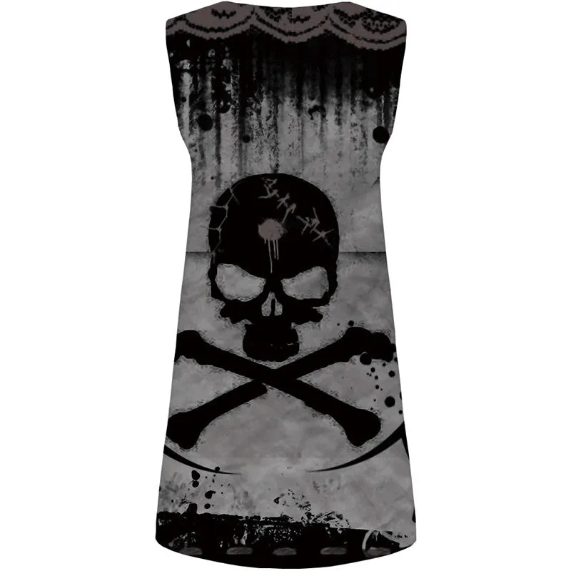 Skull Dress Women Skeleton Boho Gray Beach Ink Party Gothic Sexy Womens Clothing Casual