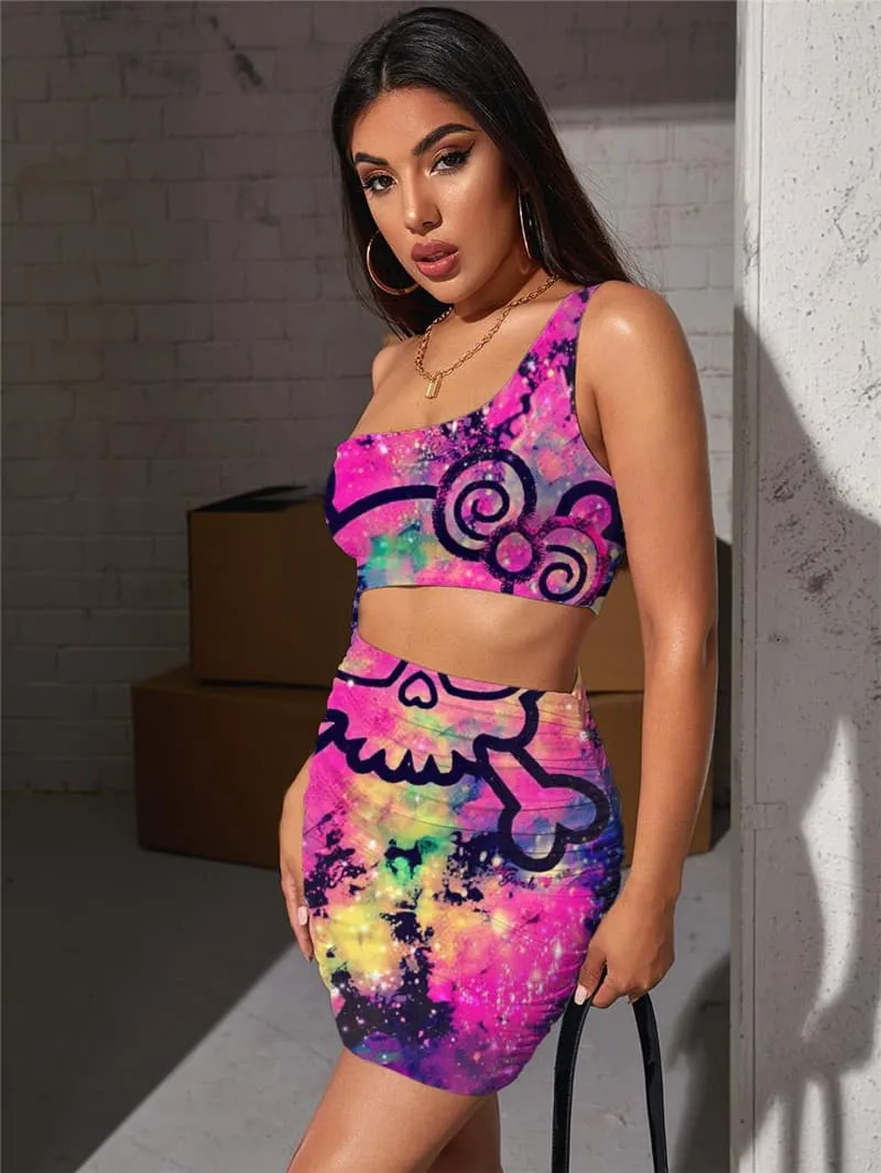 Skull Dresses Women Skeleton Bodycon Dress Kawaii 3d Print Colorful Hollow out Dresses Graffiti Vestido Sexy