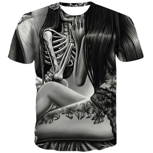 Skull T-shirt Men Skeleton T-shirts 3d Black And White Shirt Print Punk Tshirts Novelty Rock Tshirts Cool Short Sleeve Punk Rock