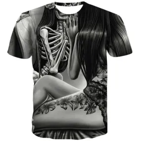 Skull T-shirt Men Skeleton T-shirts 3d Black And White Shirt Print Punk Tshirts Novelty Rock Tshirts Cool Short Sleeve Punk Rock