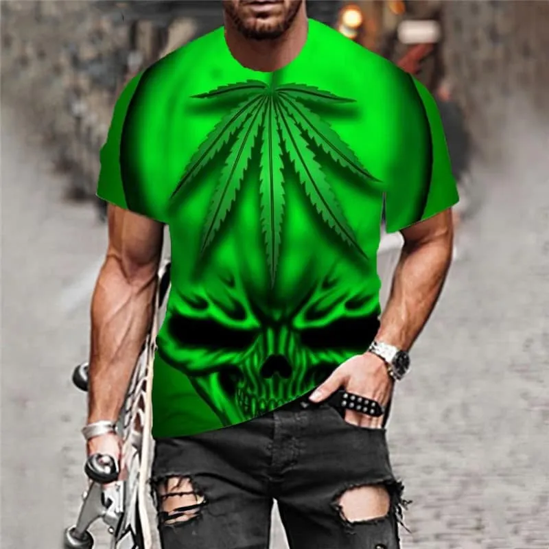 Skull T shirt Men Skeleton Tshirts Casual Gothic Anime Clothes Green Shirt Print