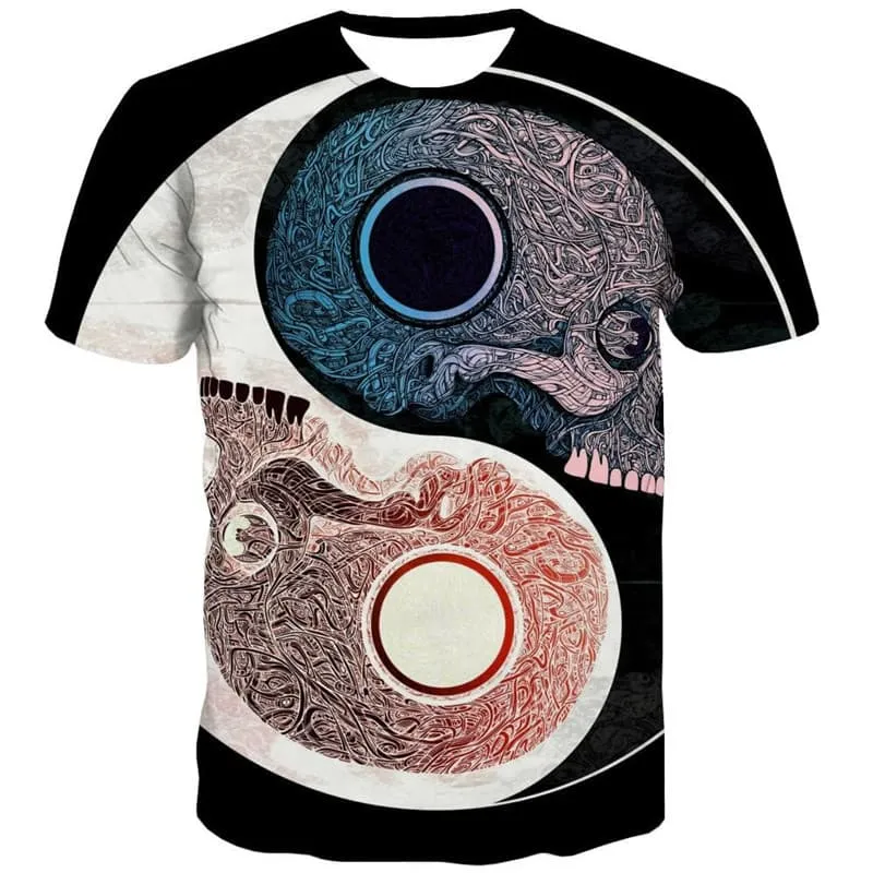 Skull T shirt Men Yin And Yang Tshirts Casual Skeleton Tshirt Printed Funny Funny T shirts