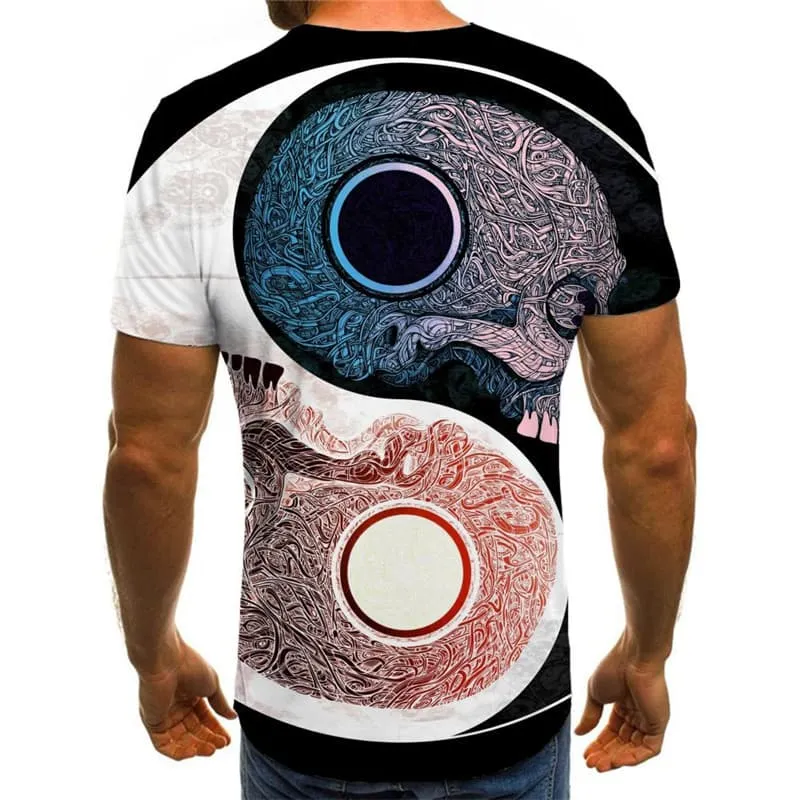 Skull T shirt Men Yin And Yang Tshirts Casual Skeleton Tshirt Printed Funny Funny T shirts
