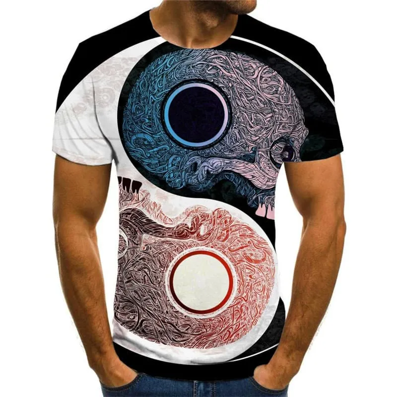 Skull T shirt Men Yin And Yang Tshirts Casual Skeleton Tshirt Printed Funny Funny T shirts
