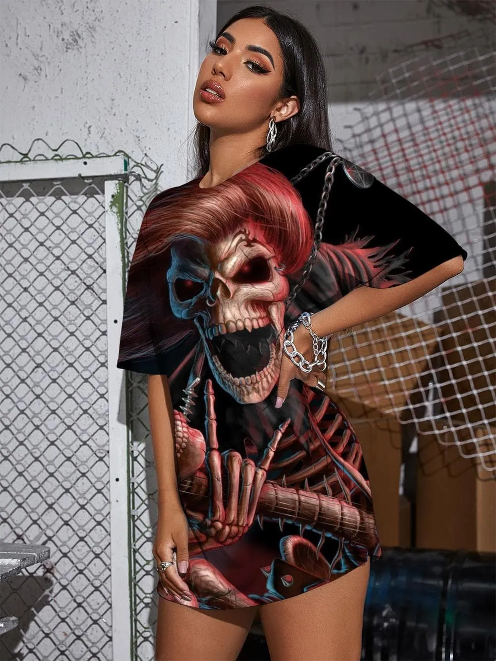 Skull T-shirt Women Skeleton Funny T shirts Hip Hop Gothic Punk Summer Rock Tshirt Printed