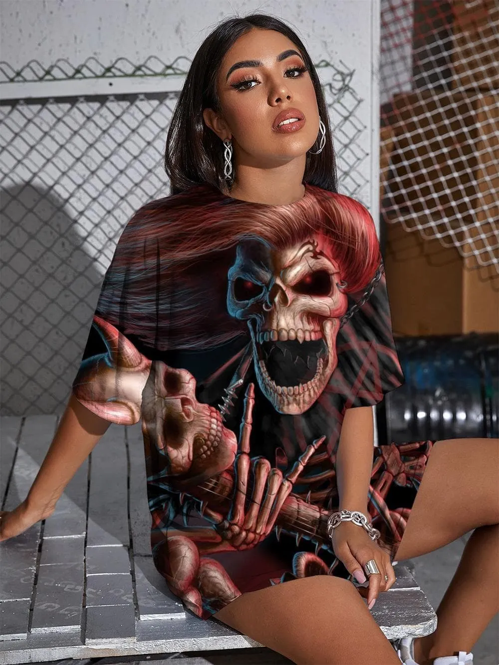 Skull T-shirt Women Skeleton Funny T shirts Hip Hop Gothic Punk Summer Rock Tshirt Printed