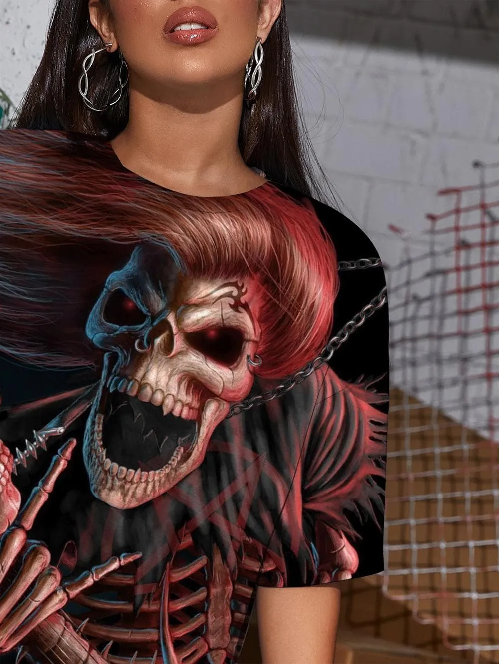 Skull T-shirt Women Skeleton Funny T shirts Hip Hop Gothic Punk Summer Rock Tshirt Printed