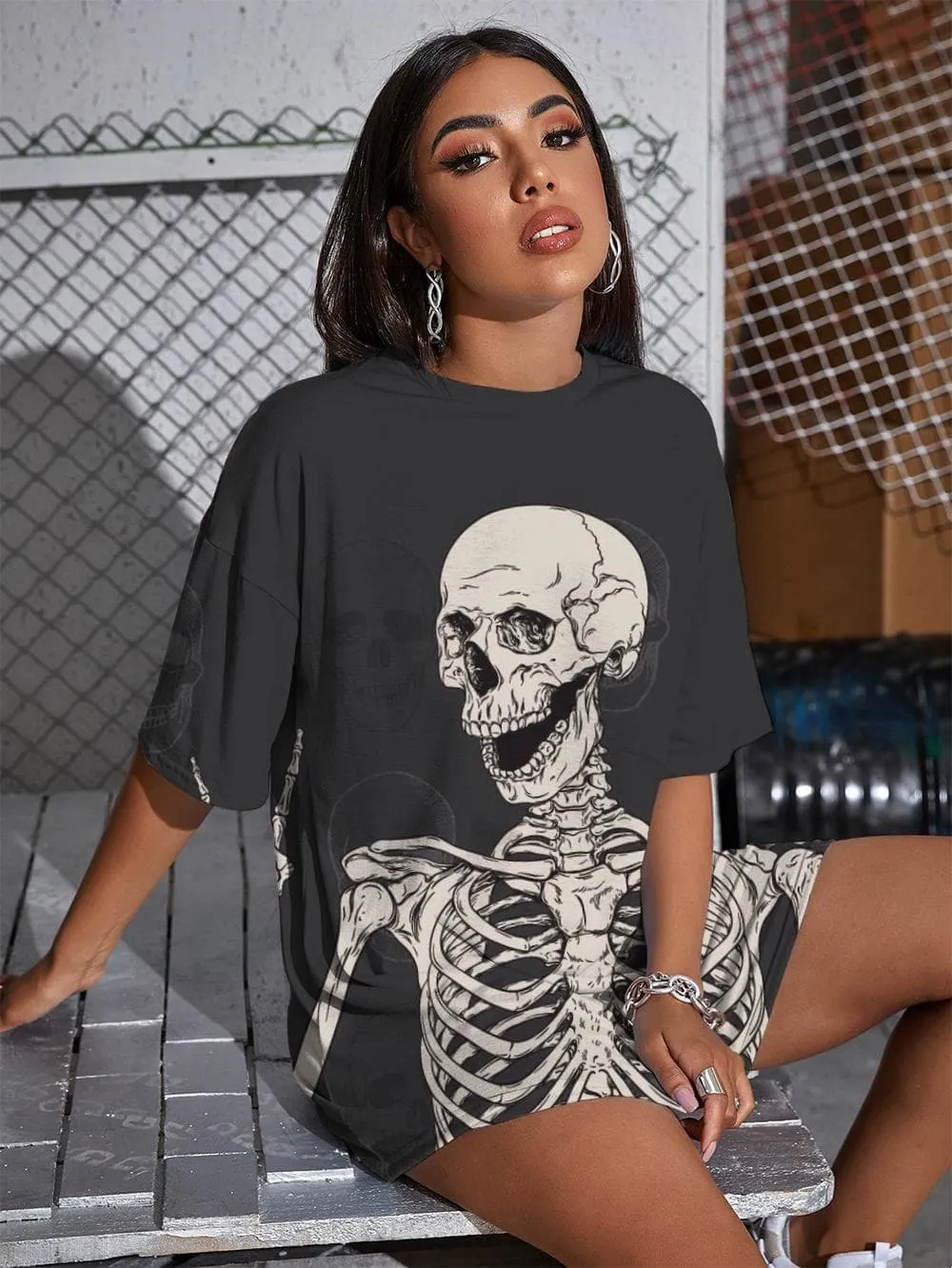 Skull T-shirt Women Skeleton Funny T shirts Hip Hop Summer Rock Shirt Print