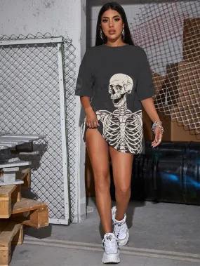 Skull T-shirt Women Skeleton Funny T shirts Hip Hop Summer Rock Shirt Print