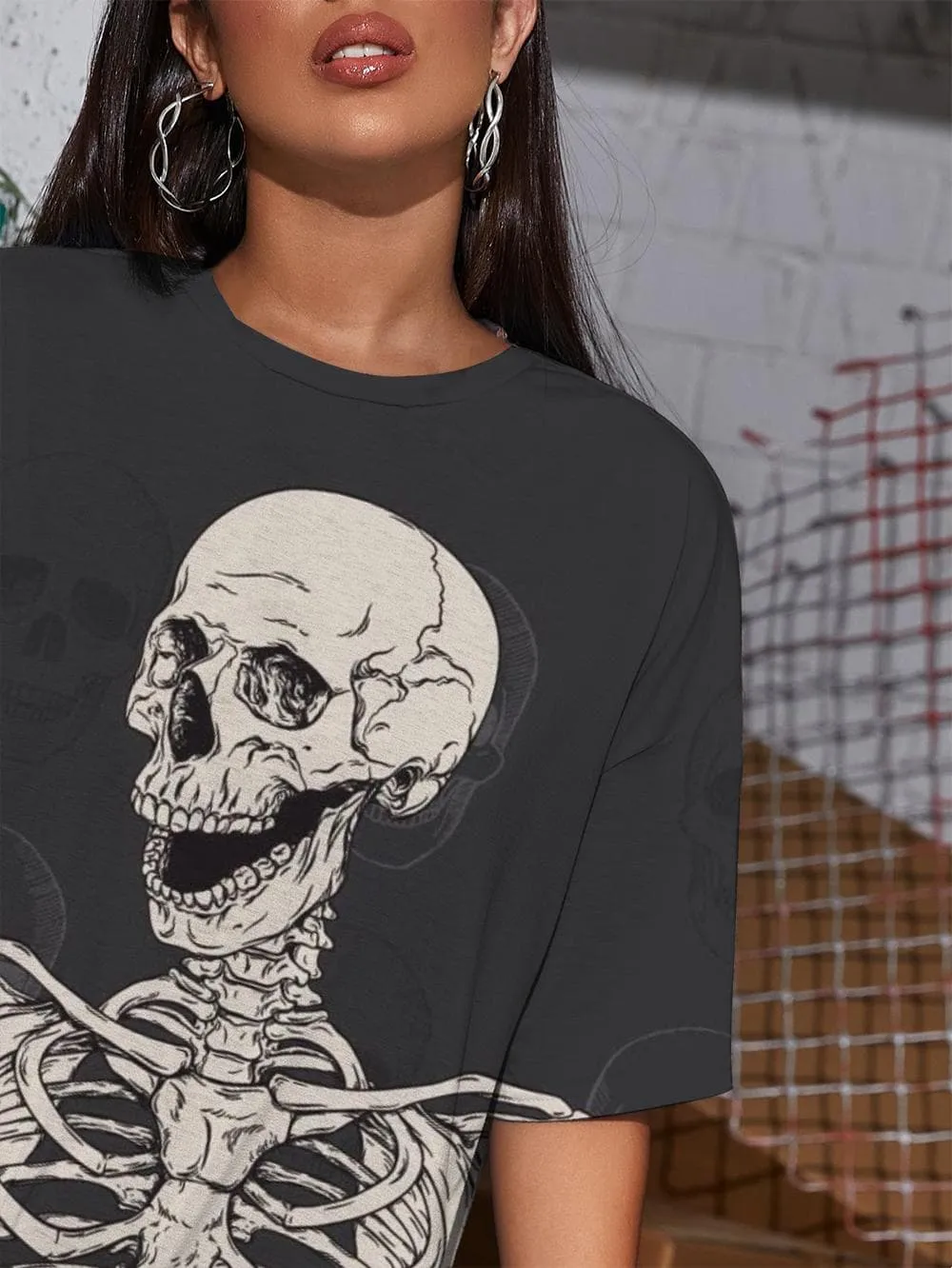 Skull T-shirt Women Skeleton Funny T shirts Hip Hop Summer Rock Shirt Print