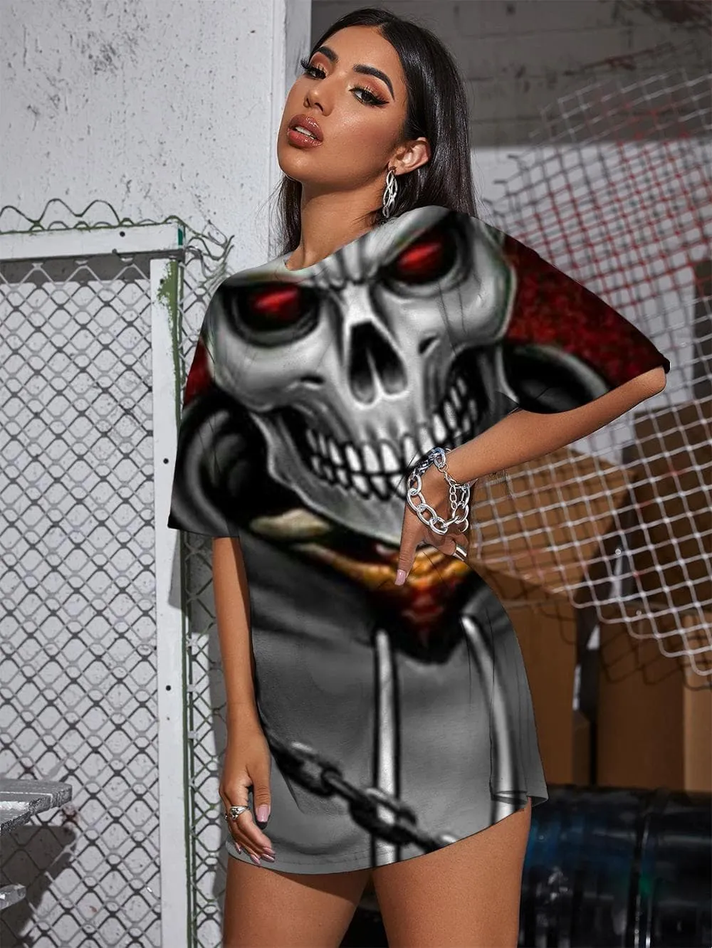 Skull T Shirt Women Skeleton Gothic Rock Funny T shirts Hip Hop Tshirt Printed