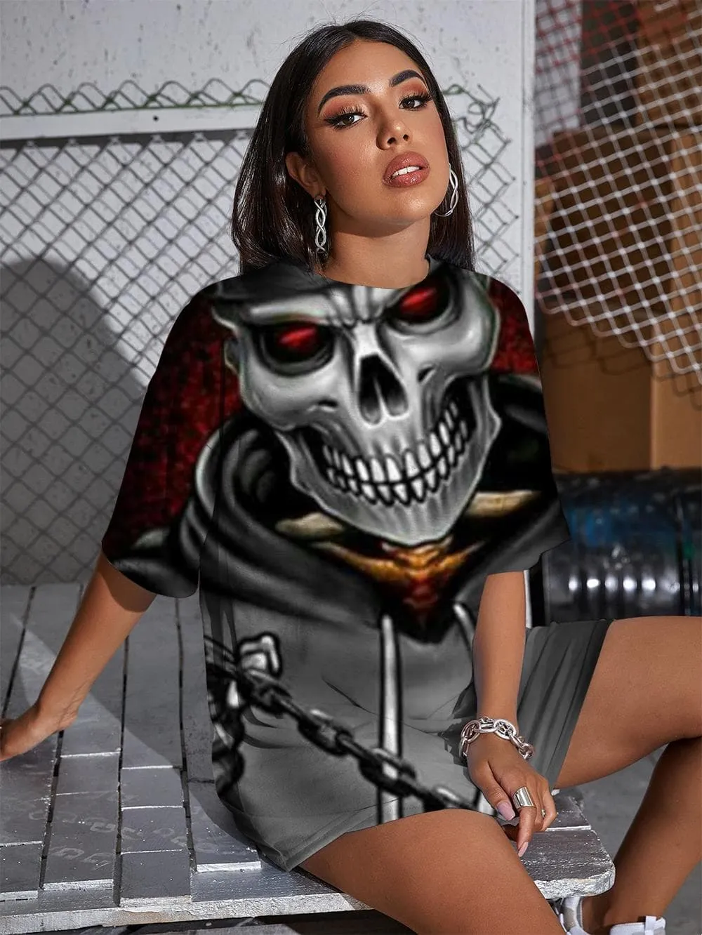 Skull T Shirt Women Skeleton Gothic Rock Funny T shirts Hip Hop Tshirt Printed