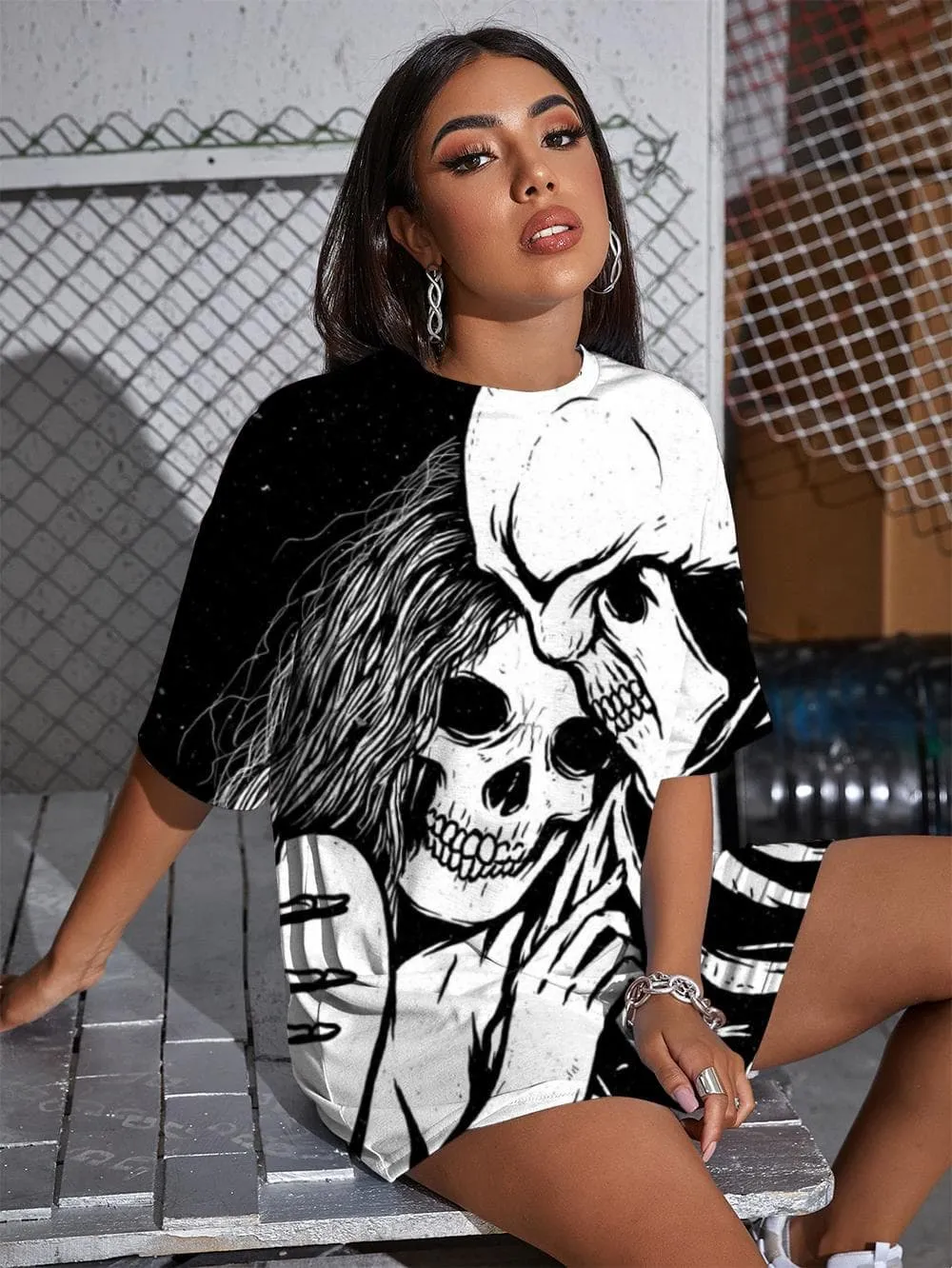 Skull T Shirt Women Skeleton Shirt Print Love Tshirt Printed Rock Summer