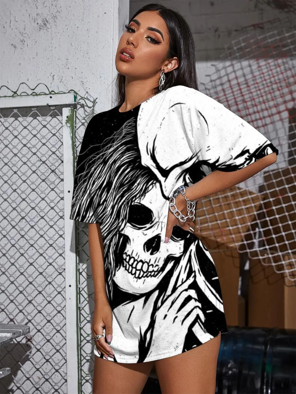Skull T Shirt Women Skeleton Shirt Print Love Tshirt Printed Rock Summer