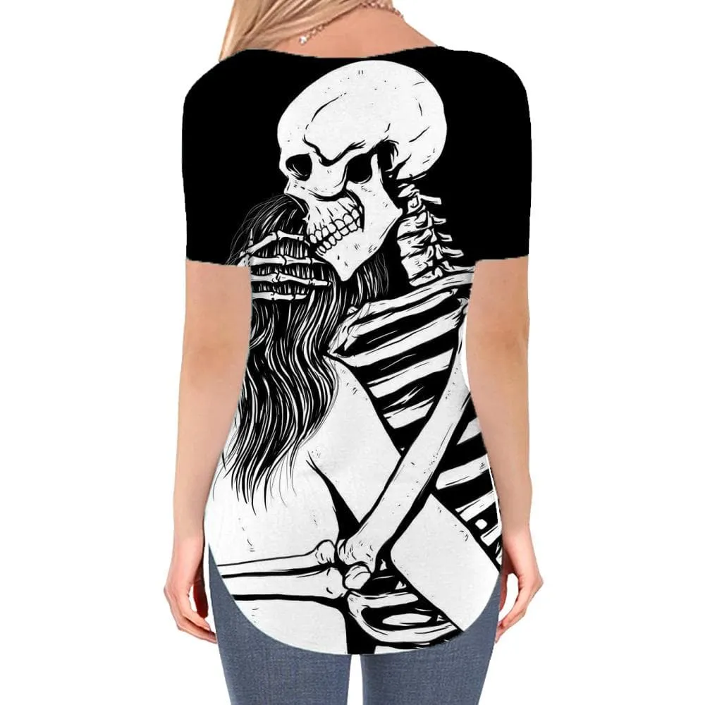 Skull T Shirt Women Skeleton Shirt Print Love V-neck Tshirt Novel T-shirts 3d Harajuku Tshirts Printed