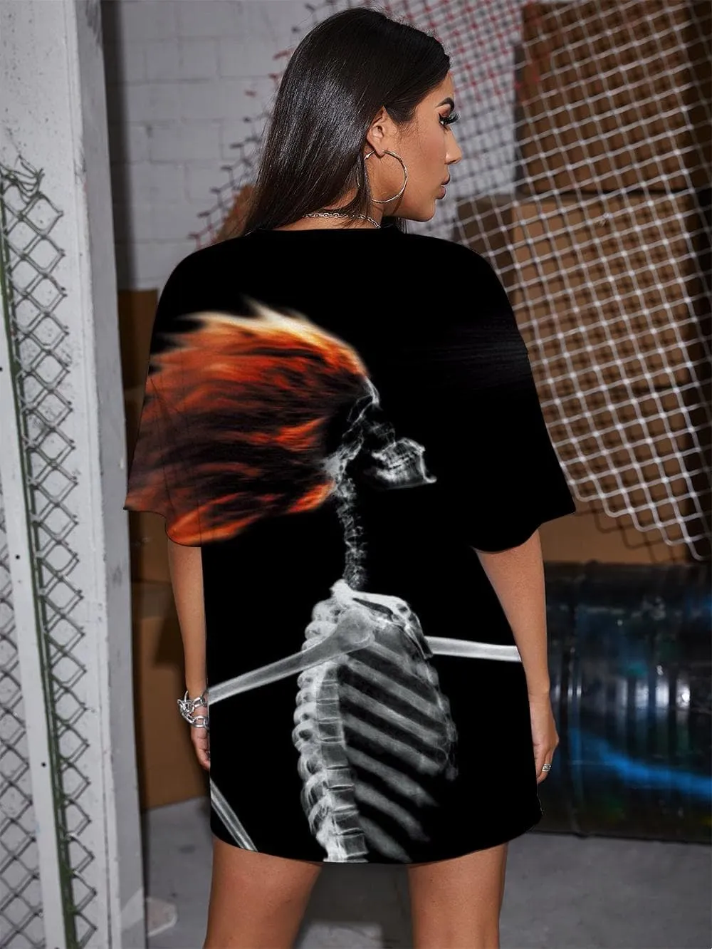 Skull T-shirt Women Skeleton Summer Hair Dryer Tshirt Printed Hip Hop Shirt Print