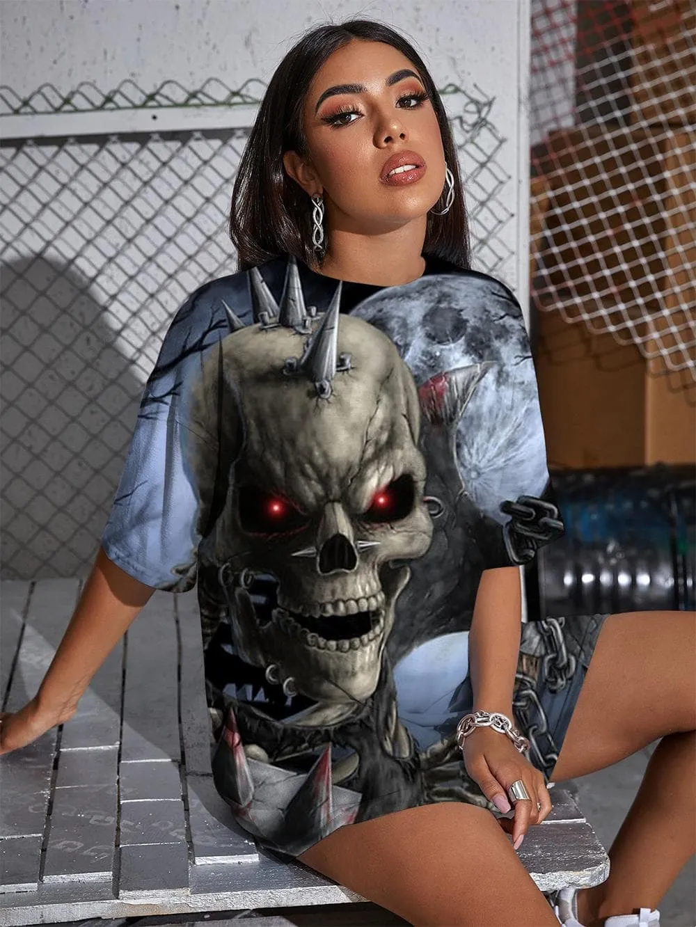 Skull T-shirt Women Skeleton T-shirts 3d Halloween Tshirt Printed Moon Punk Rock