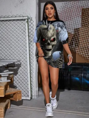 Skull T-shirt Women Skeleton T-shirts 3d Halloween Tshirt Printed Moon Punk Rock