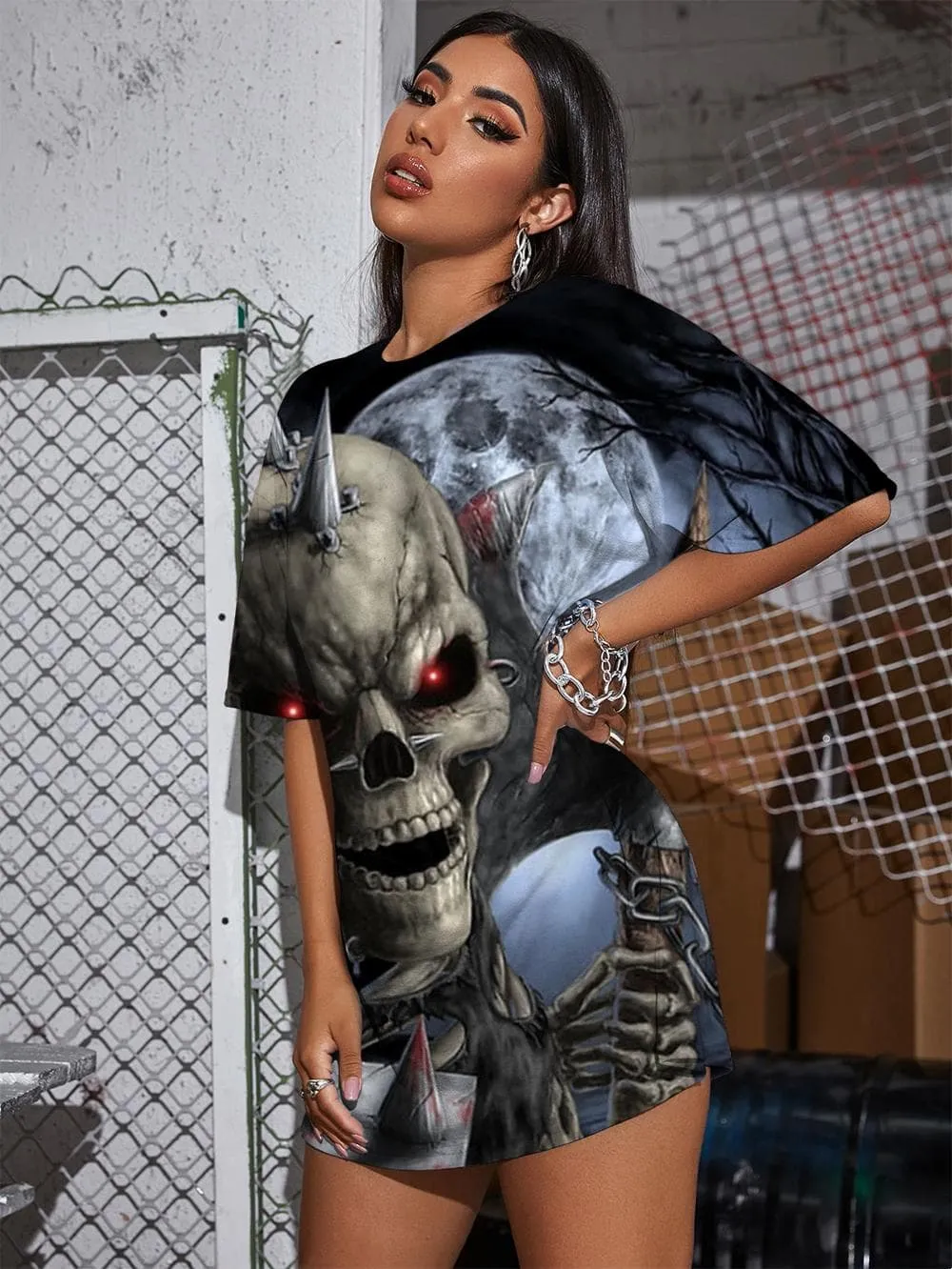 Skull T-shirt Women Skeleton T-shirts 3d Halloween Tshirt Printed Moon Punk Rock