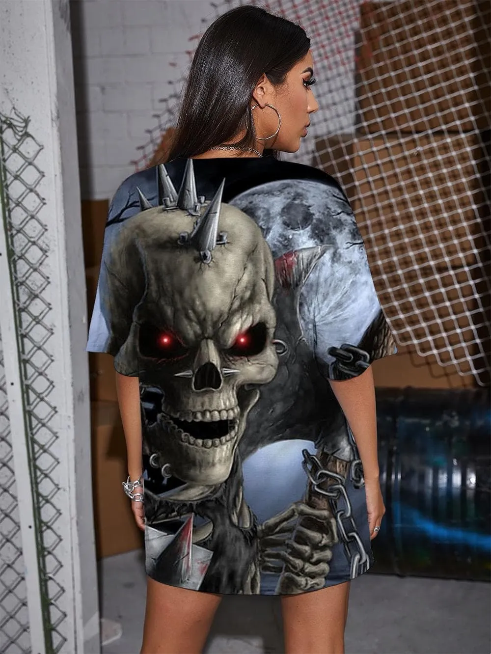 Skull T-shirt Women Skeleton T-shirts 3d Halloween Tshirt Printed Moon Punk Rock