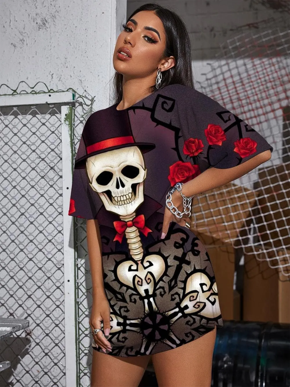 Skull T Shirt Women Skeleton Tshirt Printed Flower Summer Hip Hop Funny T shirts