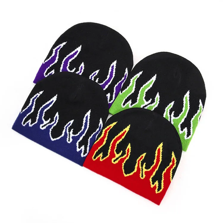 Street Dance Cap Skull Beanie Flames Knitted Hat(10 Pack)