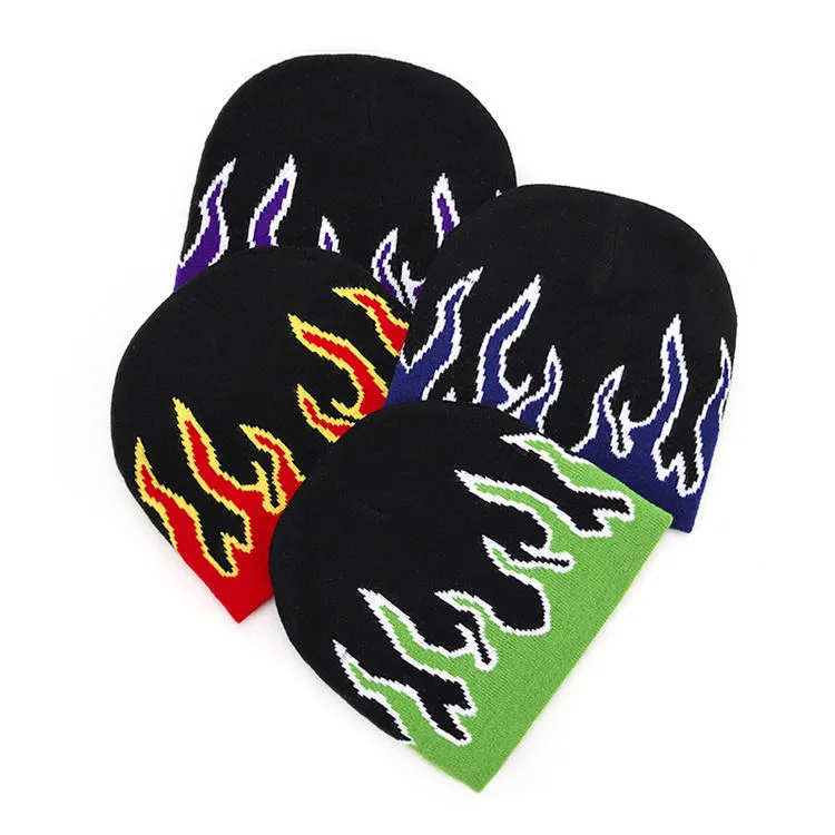 Street Dance Cap Skull Beanie Flames Knitted Hat(10 Pack)